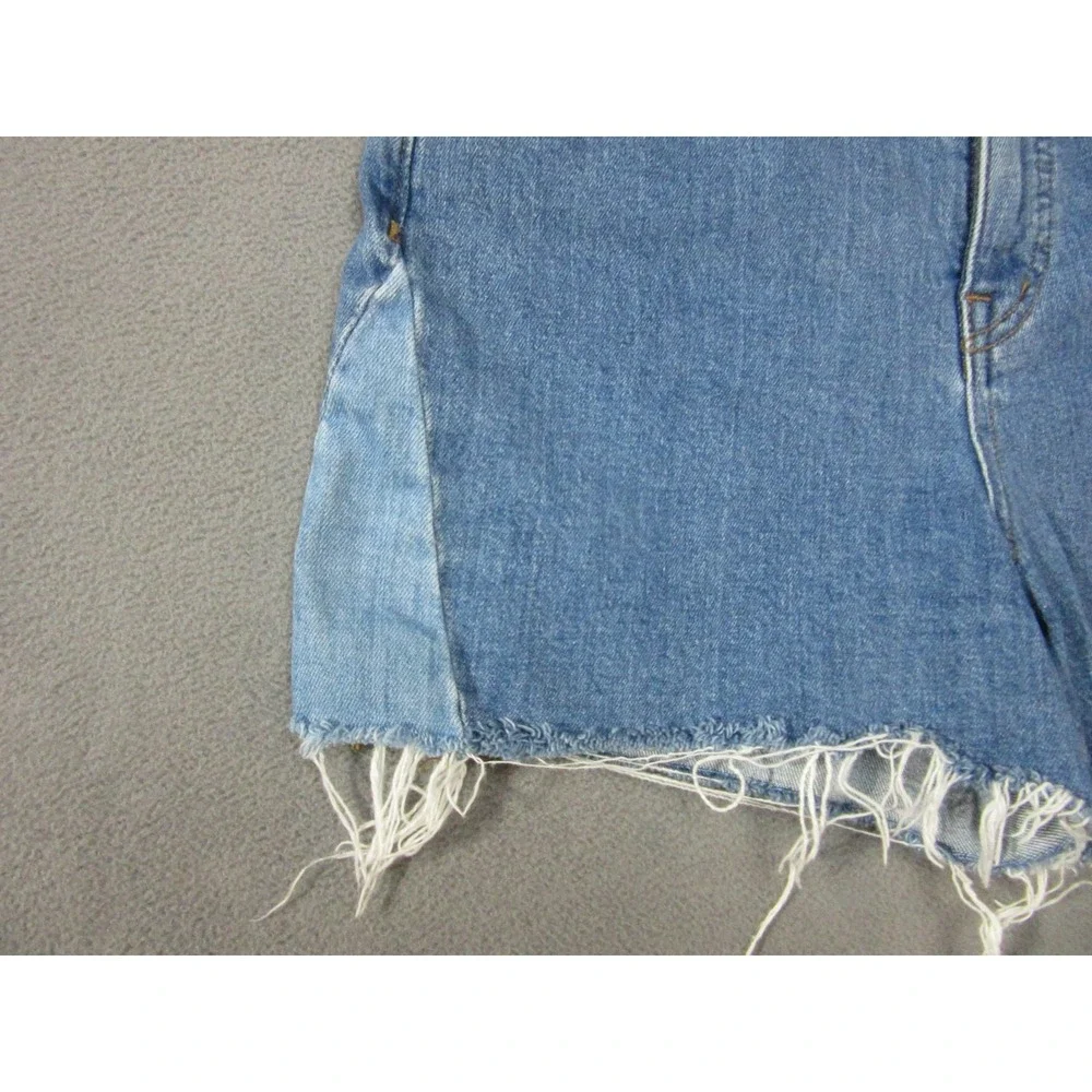 Madewell Shorts Womens 27 Blue Denim Patchwork Frayed Raw Hem High Rise Festival